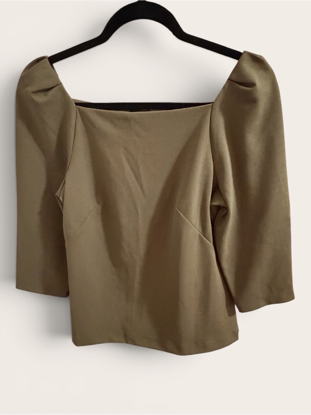 Ann Taylor Olive Square-Neck Puff Sleeve Top